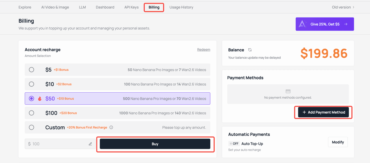 Top-up and billing