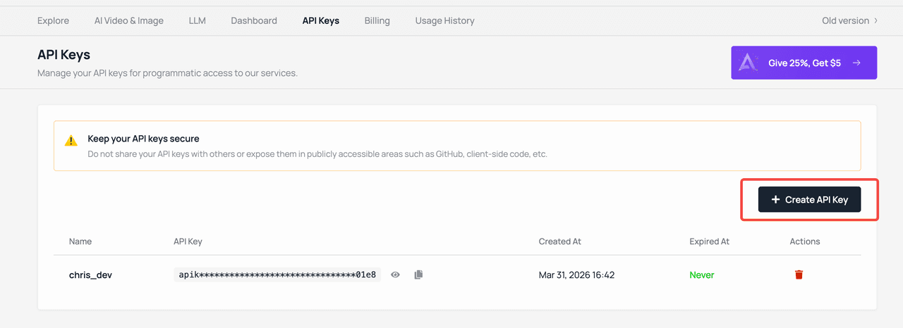 Create API Key